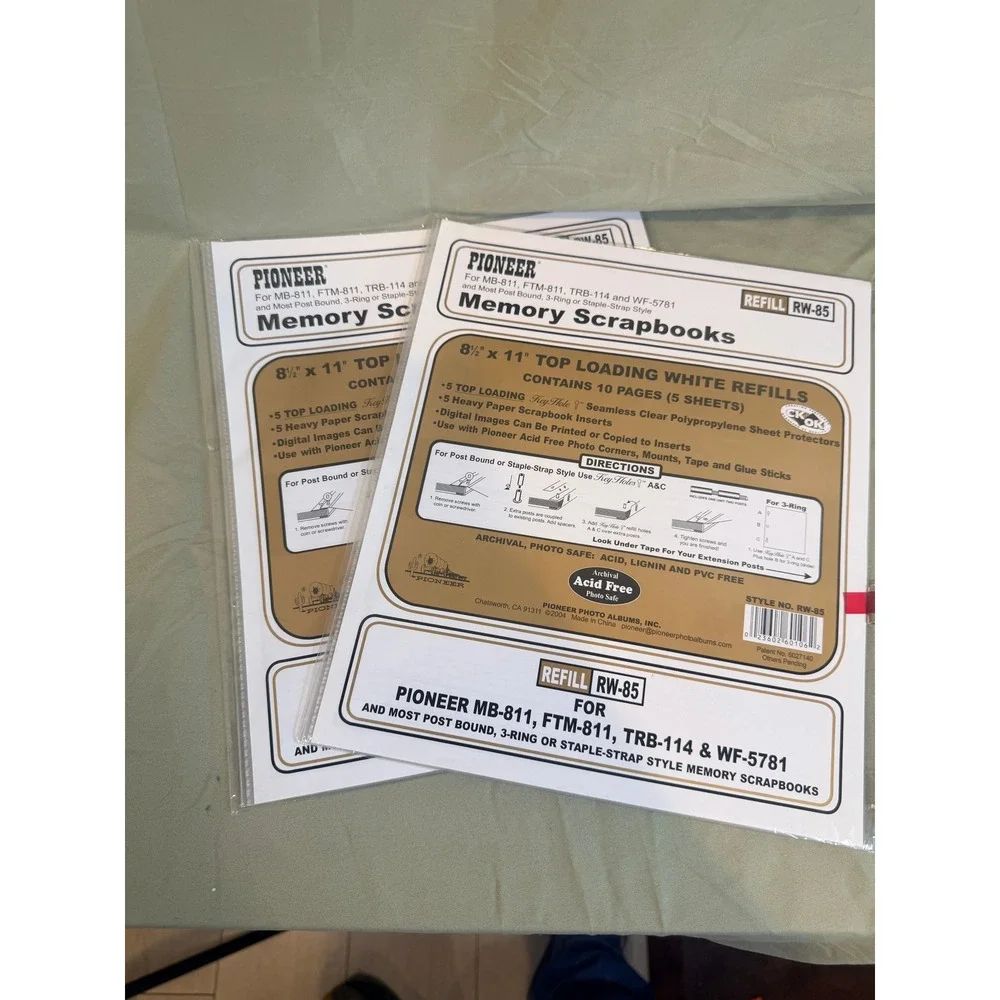 Pioneer 8.5x11 Scrapbook Refill Pages RW-85 White Top Loading 2 Pack 20 Pages